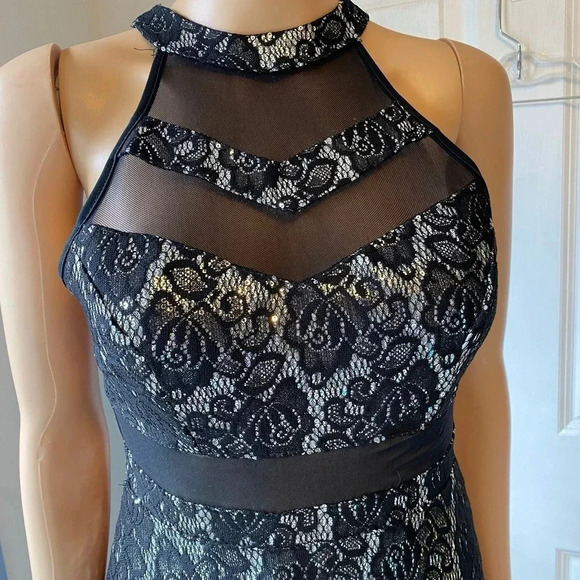 Emerald Sundae Black Silver Formal Prom Evening Fit Flare Mini Dress Size 1 XS - Picture 8 of 8